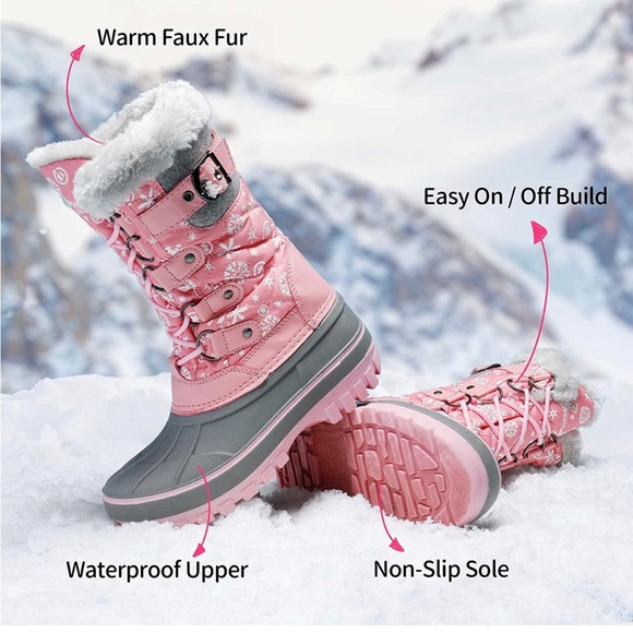 New in box pink snow boots little kids size 10 with faux fur lining - Picture 15 of 16